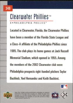 2002 Upper Deck Minor League #346 Clearwater Phillies Back