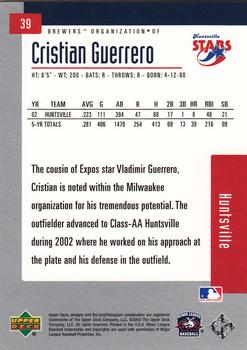 2002 Upper Deck Minor League #39 Cristian Guerrero Back