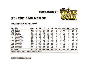 1986 Texas Gold Cincinnati Reds #NNO Eddie Milner Back