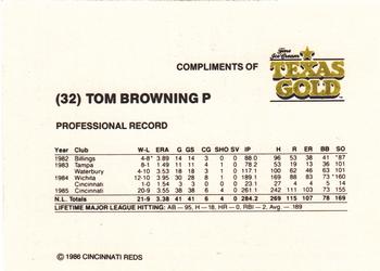 1986 Texas Gold Cincinnati Reds #NNO Tom Browning Back