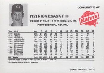 1988 Kahn's Cincinnati Reds #NNO Nick Esasky Back