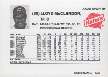 1988 Kahn's Cincinnati Reds #NNO Lloyd McClendon Back