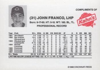 1988 Kahn's Cincinnati Reds #NNO John Franco Back