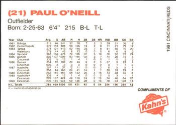 1991 Kahn's Cincinnati Reds #NNO Paul O'Neill Back