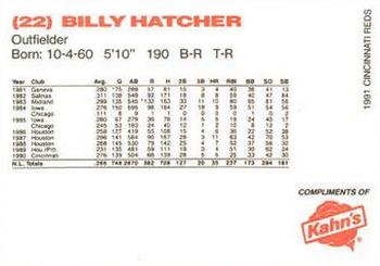 1991 Kahn's Cincinnati Reds #NNO Billy Hatcher Back