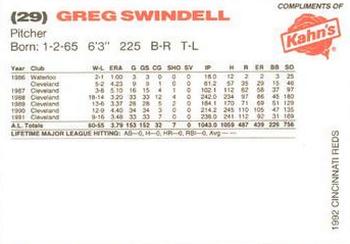 1992 Kahn's Cincinnati Reds #NNO Greg Swindell Back