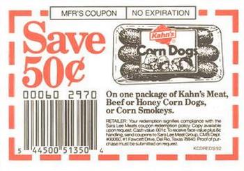 1992 Kahn's Cincinnati Reds #NNO Manufacturer's Coupon (Kahn's Corn Dogs) Back