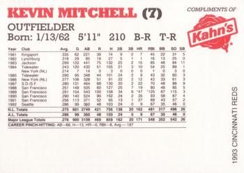 1993 Kahn's Cincinnati Reds #NNO Kevin Mitchell Back