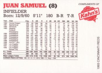 1993 Kahn's Cincinnati Reds #NNO Juan Samuel Back