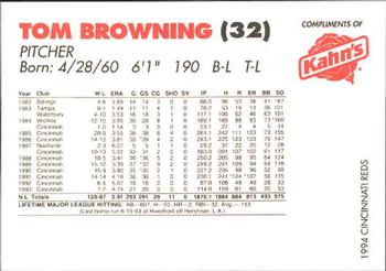 1994 Kahn's Cincinnati Reds #NNO Tom Browning Back