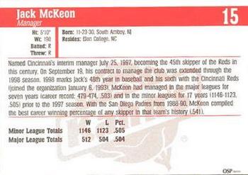 1998 Kahn's Cincinnati Reds #NNO Jack McKeon Back