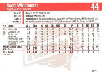 1998 Kahn's Cincinnati Reds #NNO Scott Winchester Back