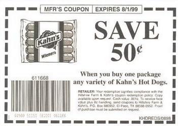 1998 Kahn's Cincinnati Reds #NNO Kahn's Coupon Back