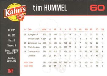 2004 Kahn's Cincinnati Reds #NNO Tim Hummel Back