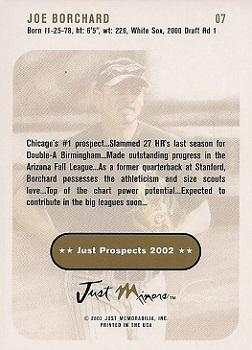 2002 Just Prospects #7 Joe Borchard Back