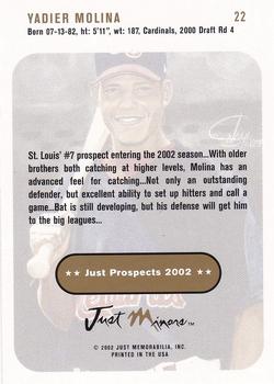 2002 Just Prospects #22 Yadier Molina Back
