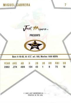 2003 Just Stars #7 Miguel Cabrera Back