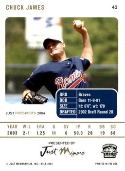2004 Just Prospects #43 Chuck James Back