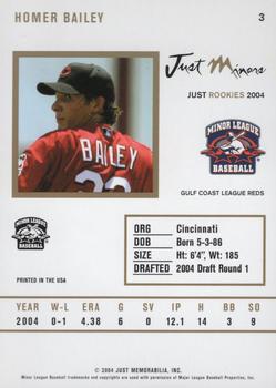2004 Just Rookies #3 Homer Bailey Back