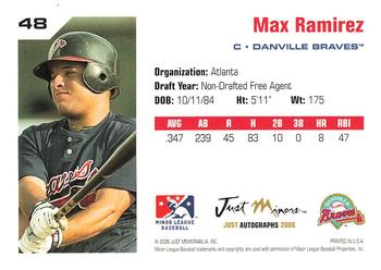 2006 Just Autographs #48 Max Ramirez Back