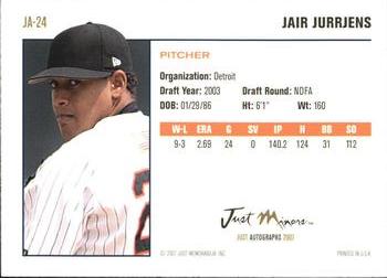 2007 Just Autographs #JA-24 Jair Jurrjens Back