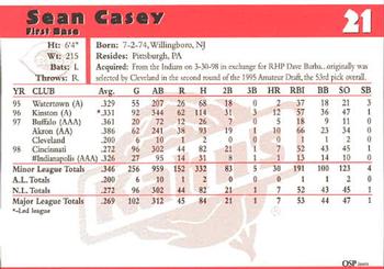 1999 Kahn's Cincinnati Reds #NNO Sean Casey Back