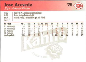 2001 Kahn's Cincinnati Reds #NNO Jose Acevedo Back