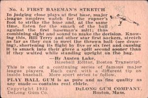 1933 DeLong Gum (R333) #4 Bill Terry Back