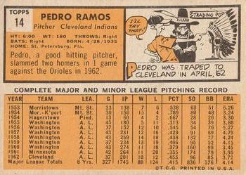 1963 Topps #14 Pedro Ramos Back