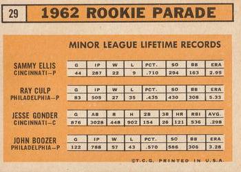 1963 Topps #29 1963 Rookie Stars (Sammy Ellis / Ray Culp / Jesse Gonder / John Boozer) Back