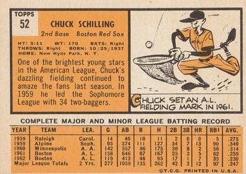 1963 Topps #52 Chuck Schilling Back