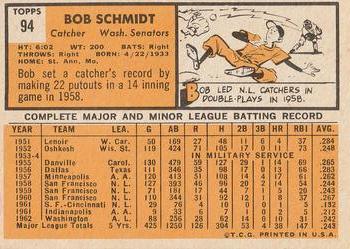 1963 Topps #94 Bob Schmidt Back