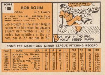 1963 Topps #106 Bob Bolin Back