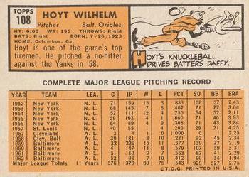 1963 Topps #108 Hoyt Wilhelm Back