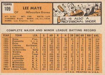 1963 Topps #109 Lee Maye Back