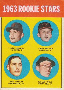 1963 Topps #208 1963 Rookie Stars (Ron Herbel / John Miller / Ron Taylor / Wally Wolf) Front