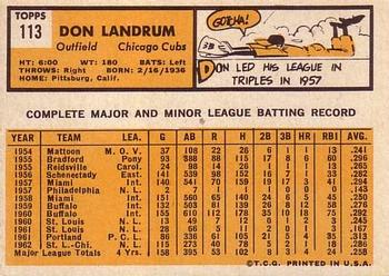 1963 Topps #113 Don Landrum Back