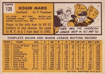 1963 Topps #120 Roger Maris Back