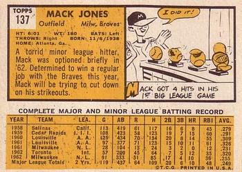 1963 Topps #137 Mack Jones Back