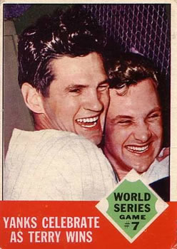 1963 Topps #148 World Series Game #7: Yanks Celebrate as Terry Wins Front