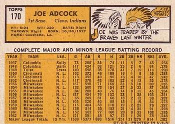 1963 Topps #170 Joe Adcock Back