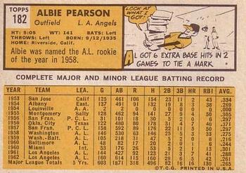 1963 Topps #182 Albie Pearson Back