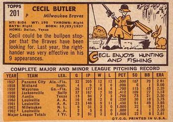 1963 Topps #201 Cecil Butler Back