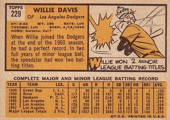 1963 Topps #229 Willie Davis Back