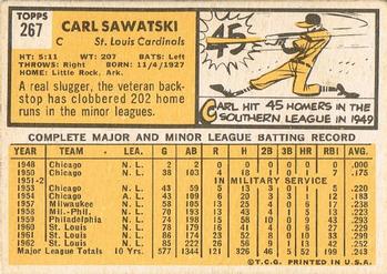 1963 Topps #267 Carl Sawatski Back