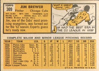 1963 Topps #309 Jim Brewer Back