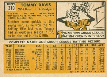 1963 Topps #310 Tommy Davis Back