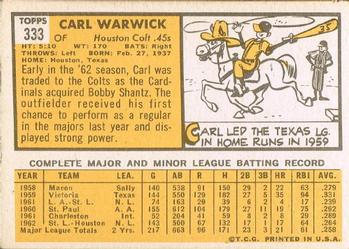 1963 Topps #333 Carl Warwick Back