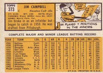 1963 Topps #373 Jim Campbell Back