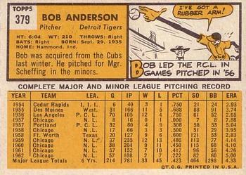 1963 Topps #379 Bob Anderson Back
